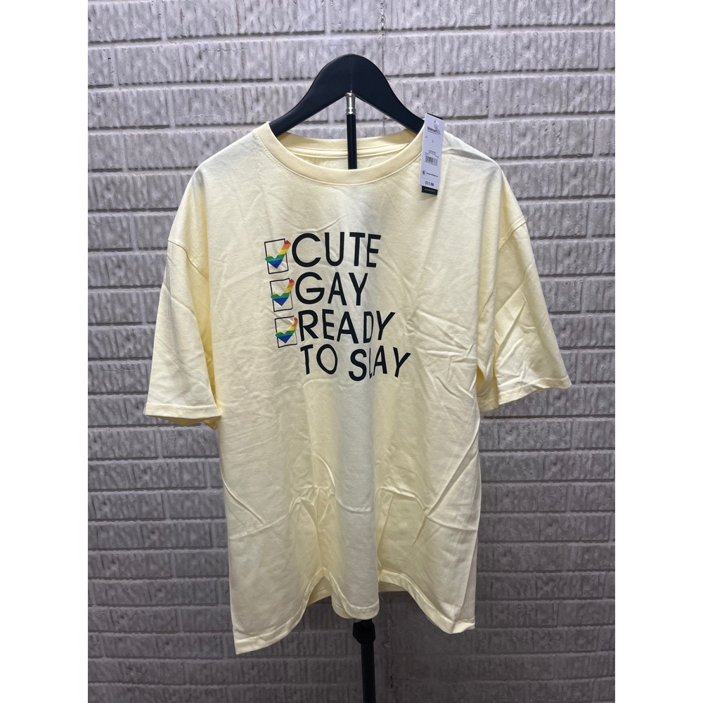 The Fluid Project‎ Walmart Cute Gay Ready To Slay Graphic Tee Pastel Yellow L